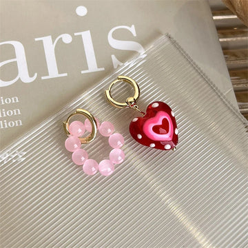 DAIIIBABYYY  -  Trendy Cute Pink Glass Heart Shape Drop Earrings For Women Girls Y2K Fashion Aesthetic Party Jewelry Gifts